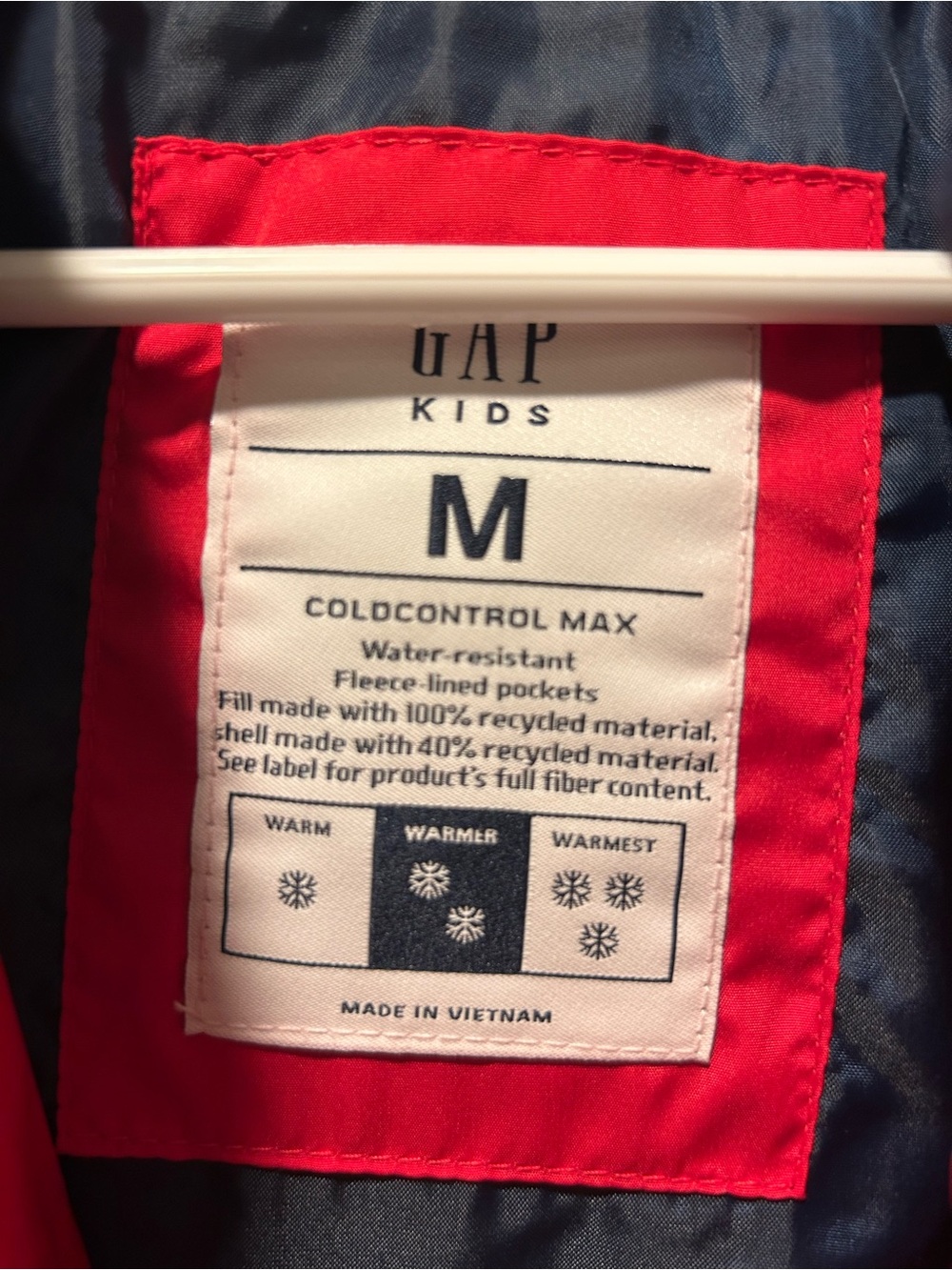 GAP Kids Red and Navy ColdControl Jacket Interior Label - Picture 3 of 3